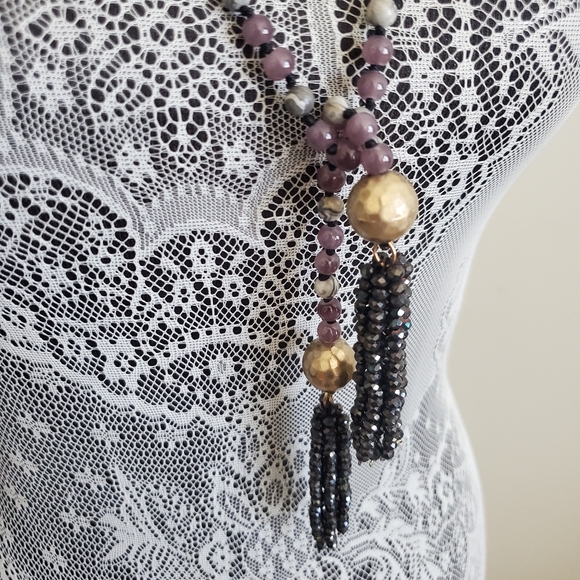 Extra Long Convertible Beaded Tassel Necklace 58 inches Purple Gray Blac… - Picture 4 of 8